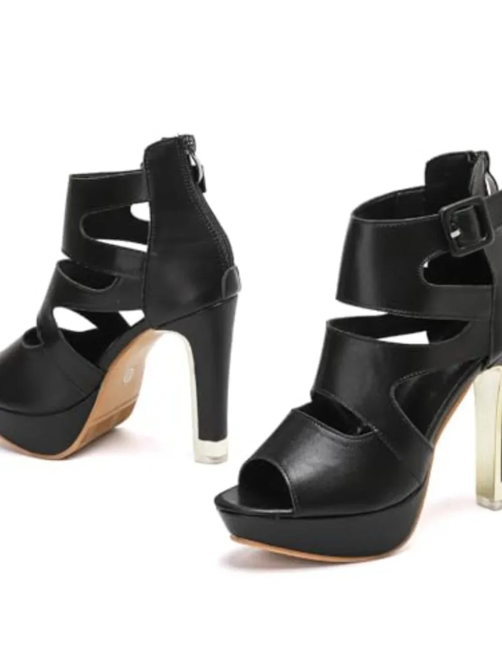 Chunky High Heel Platform Sandals Hollow Out Peep Toe Ankle Strap Zip Dress